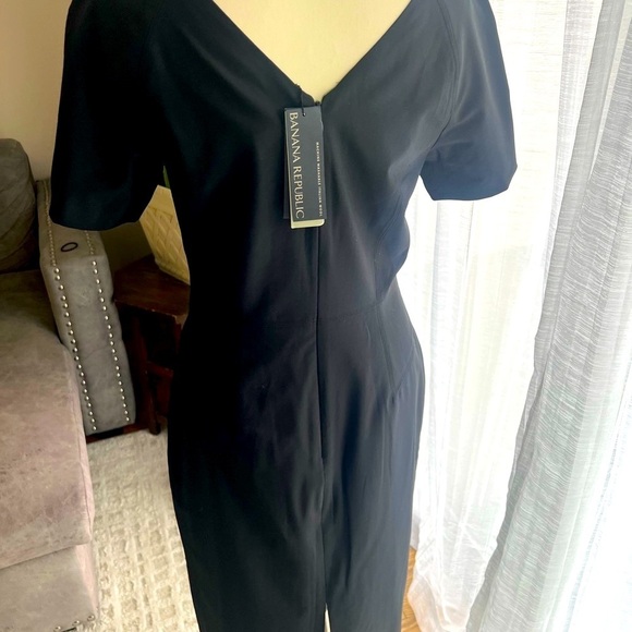 💎😍 Made in Italy 😍🔥 Banana Republic Black V-Neck Sheath Dress Cocktail Midi - Picture 8 of 14